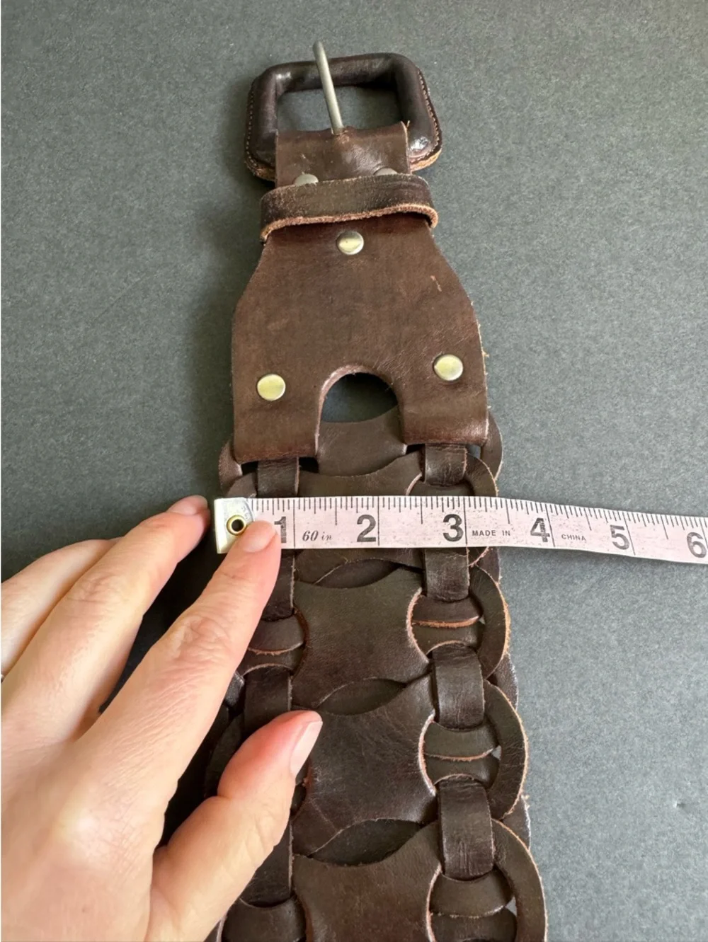 Vintage Woven Leather Belt Waist Statement Wide Brown Womens Small / Medium